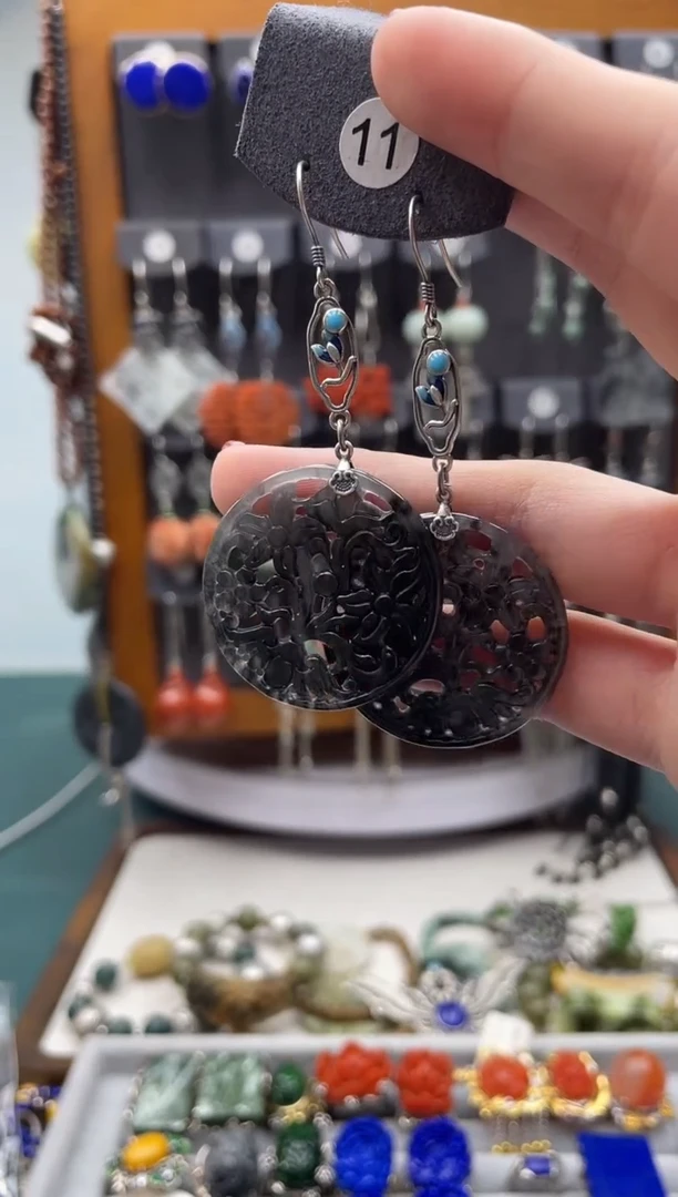 【闪购商品】翡翠耳饰银S925镶嵌饰品