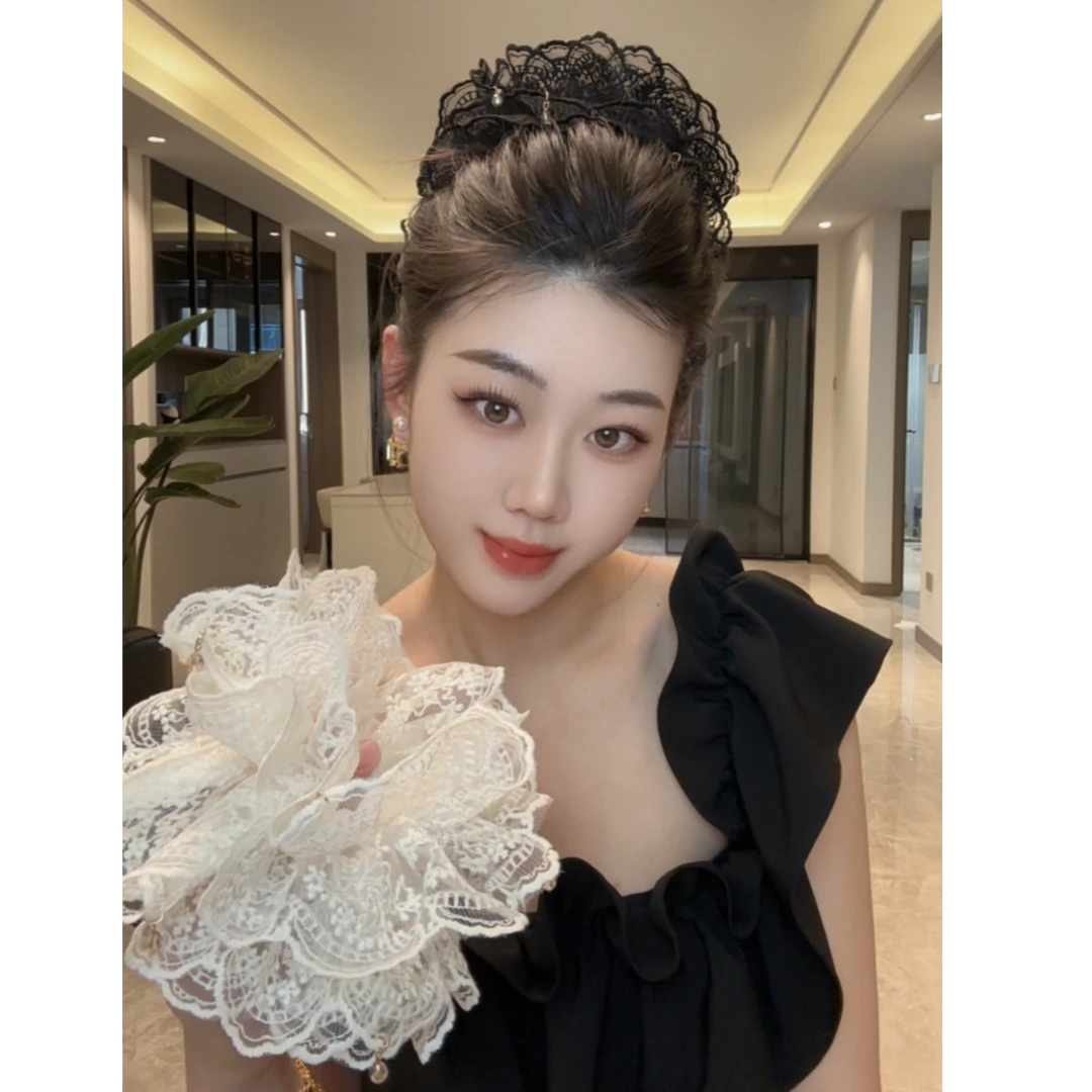 网红新款蕾丝发圈重工法式浪漫刺绣头饰温柔风百搭优雅超仙发饰品
