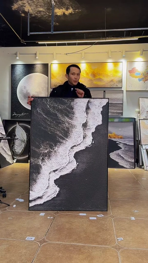 竖款海滩 90*130 黑铝合金框