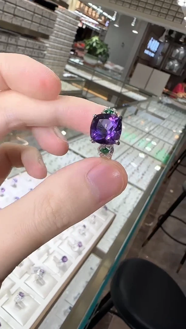 银S925镶嵌戒指紫晶10mm帝王紫