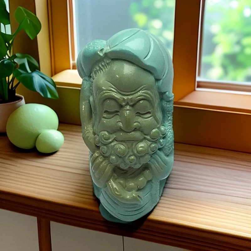 【一哥】湖北十堰天然原矿绿松石高瓷雕刻达摩吊坠配饰
