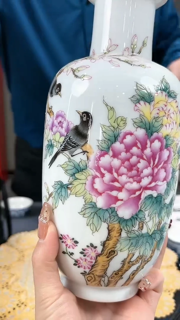 【闪购商品】官窑瓷画院821官窑瓷画院花鸟赏瓶