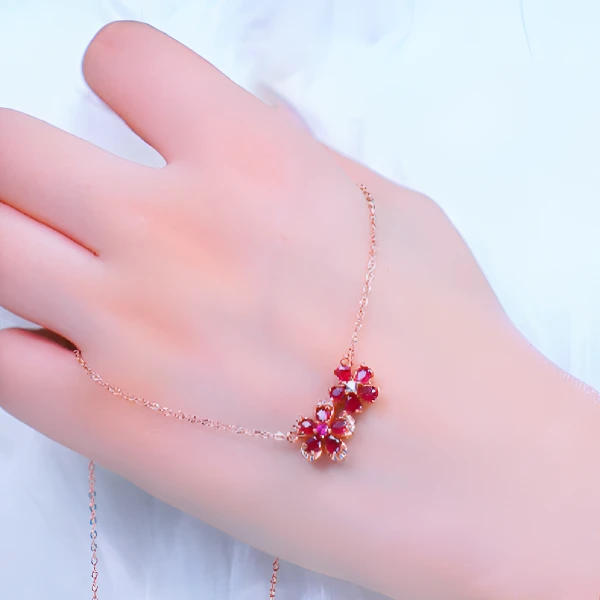 AFHBX205-S925银天然红宝石项链(主石约：40分)