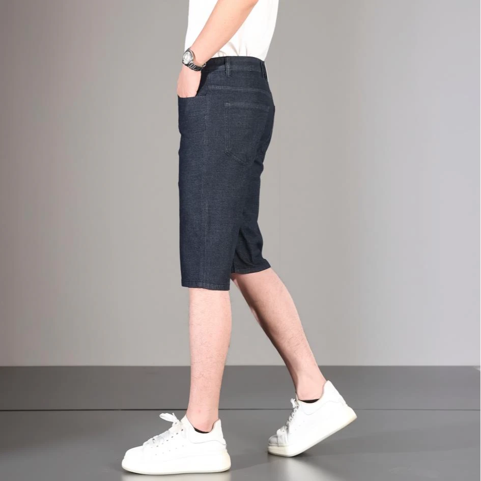 夏季男士薄款时尚五分裤直筒裤高腰宽松弹力牛仔中裤夏季男裤薄款