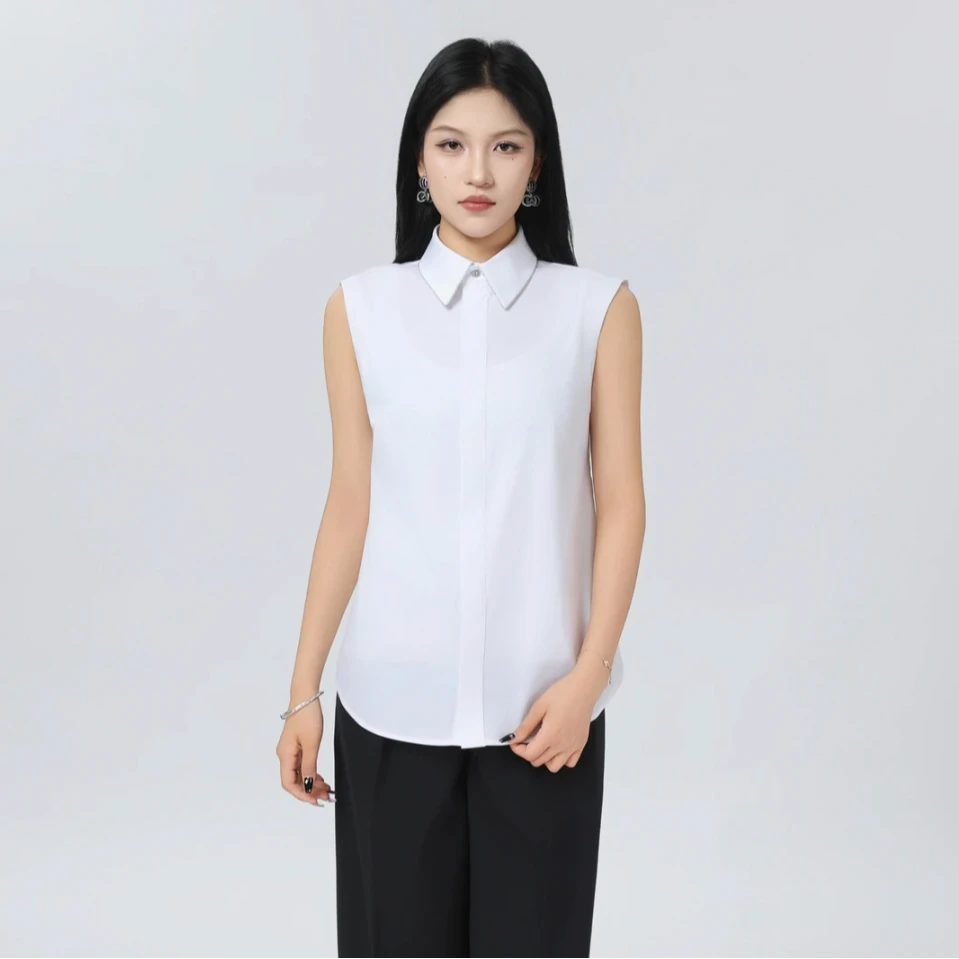 AMASS/阿玛施夏季新款衬衫无袖极简风时尚法式优雅气质上衣530075