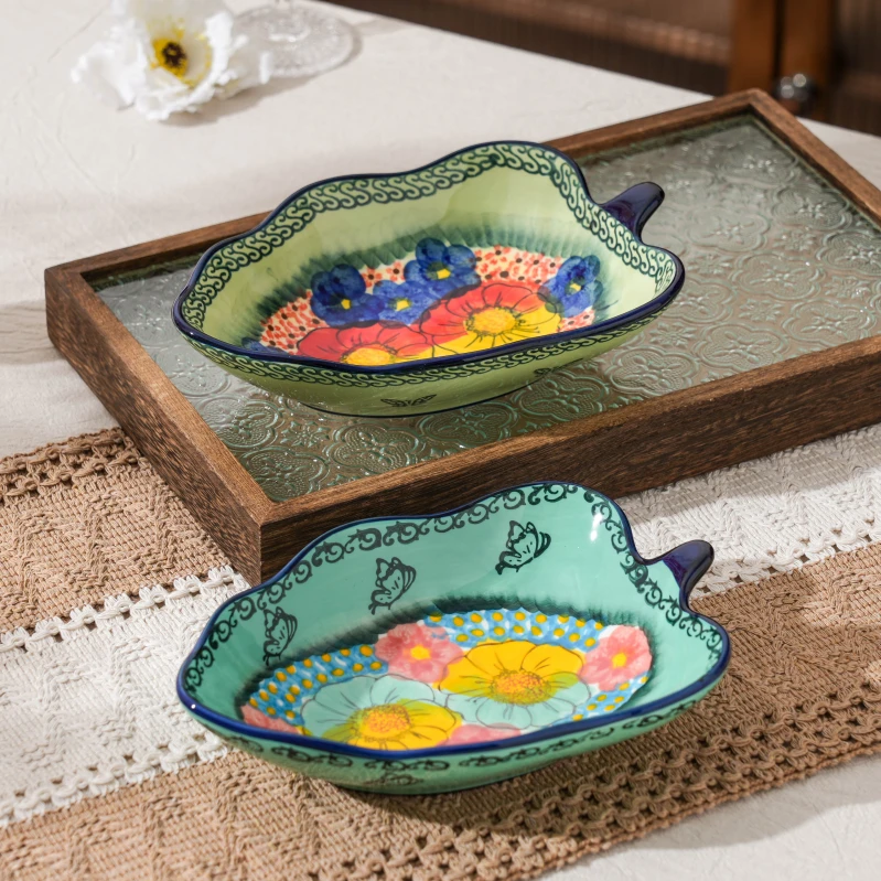 【SILESIA/出口原单】手绘碧海莫妮卡-8英寸树叶盘两个装