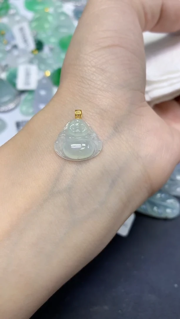 颈饰18K金镶嵌翡翠天然缅甸翡翠A货百元以上9元证书费自理