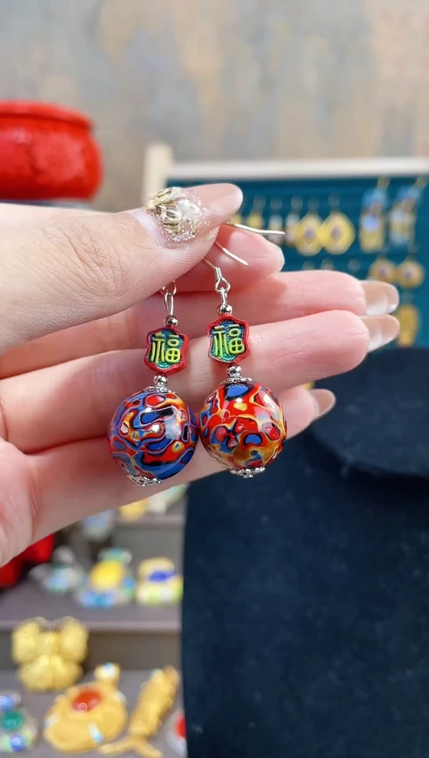 【闪购商品】非遗犀皮漆精品耳环福字