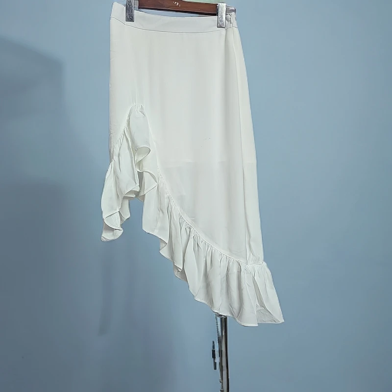 甜美纯色高腰半身裙松紧舒适荷叶边拼接中裙不规则(主图款)702