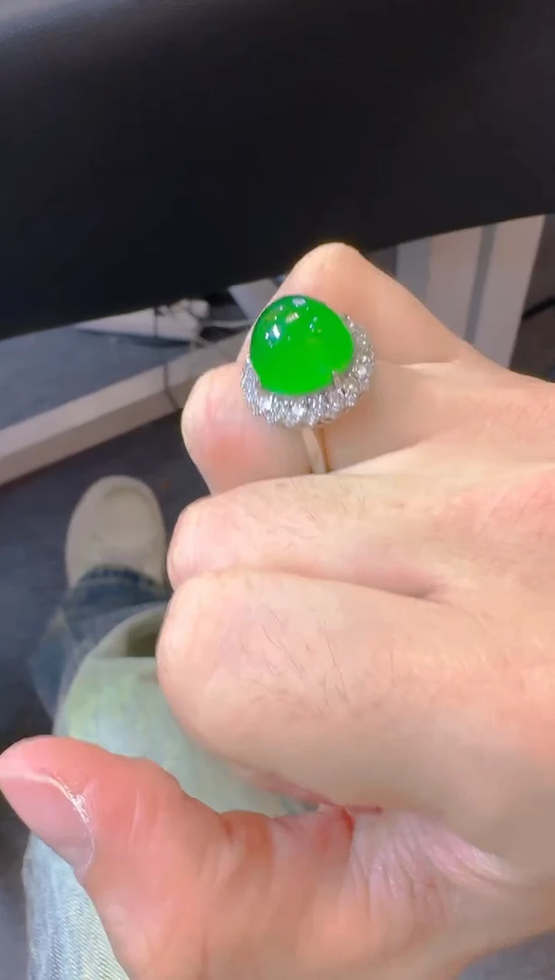 银S925镀金镶嵌戒指翡翠天然A货翡翠