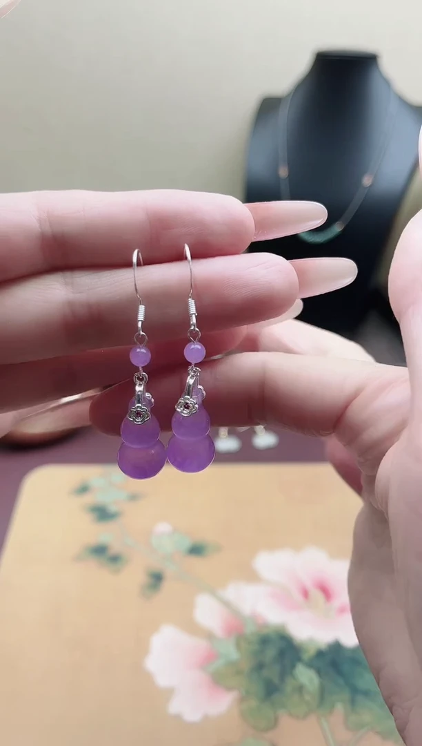 未镶嵌耳饰玛瑙/玉髓0紫色葫芦