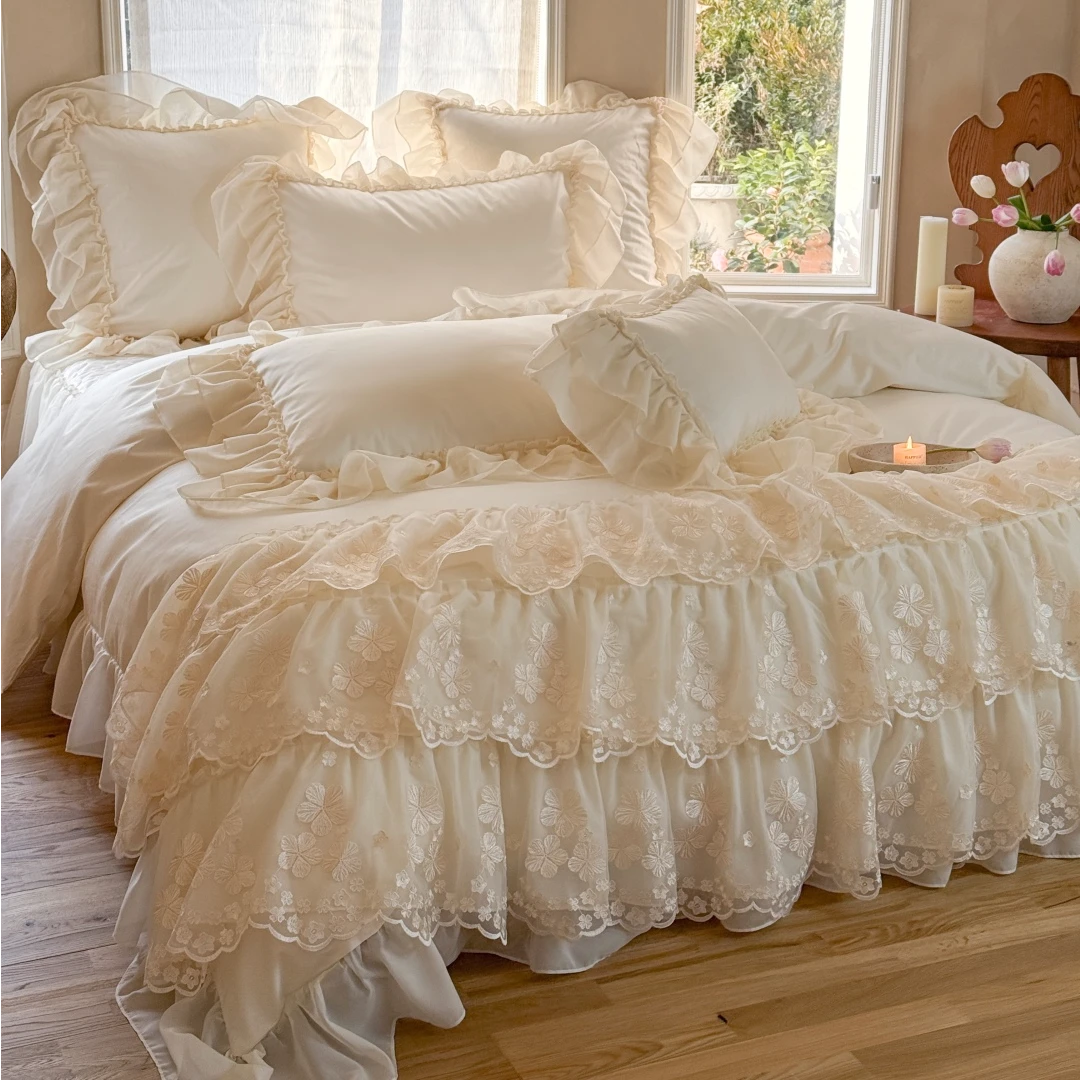 纯棉公主风四件套全棉床盖四件套绗缝夹棉床盖款床套四件套