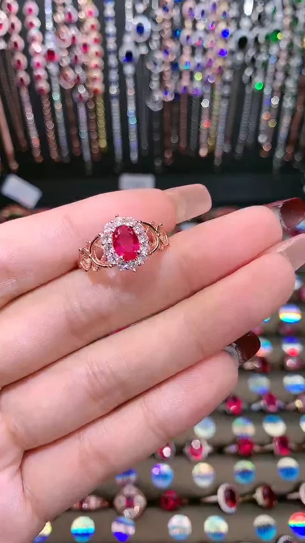 【闪购商品】红宝石戒指银S925镶嵌5.7玫瑰金