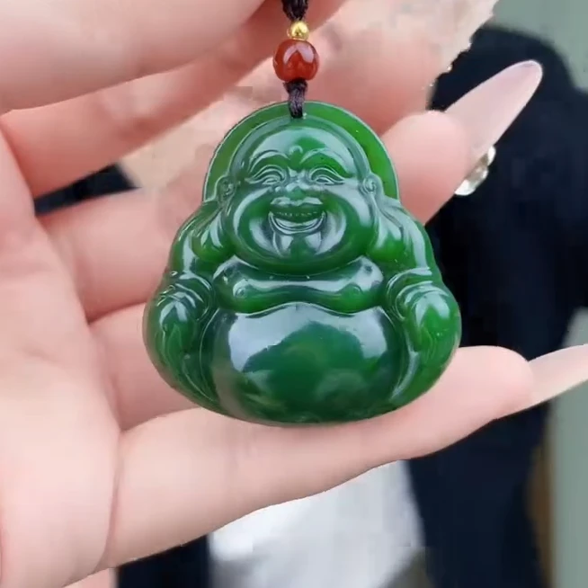 和田玉碧玉佛公吊坠【45尺寸】