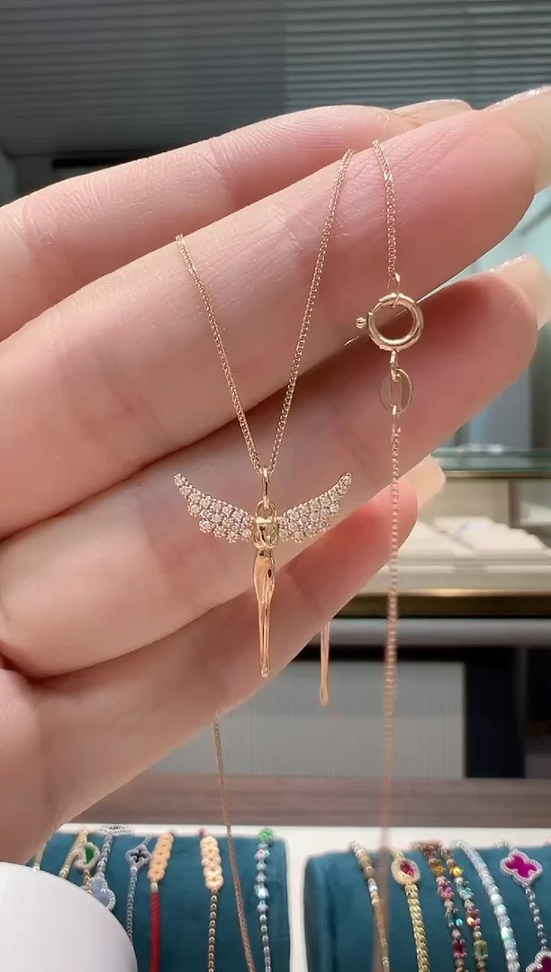 套链18K金镶嵌钻石钻石小天使套链K红