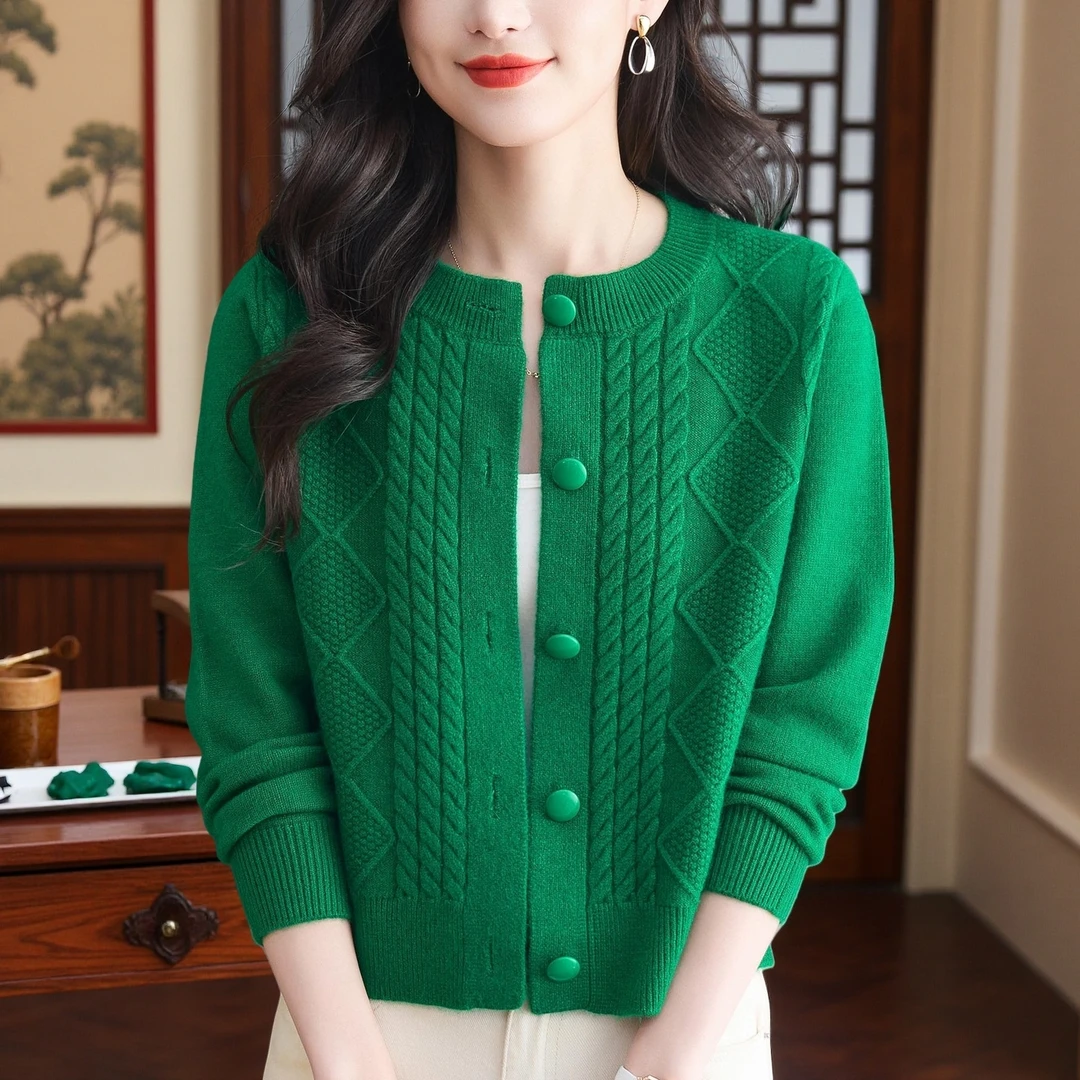 纯羊毛衫毛衣外套2025春秋季新款女士妈妈保暖百搭宽松针织开衫女