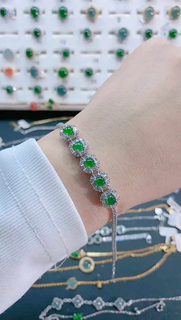 【闪购商品】翡翠手链银S925镶嵌天然翡翠