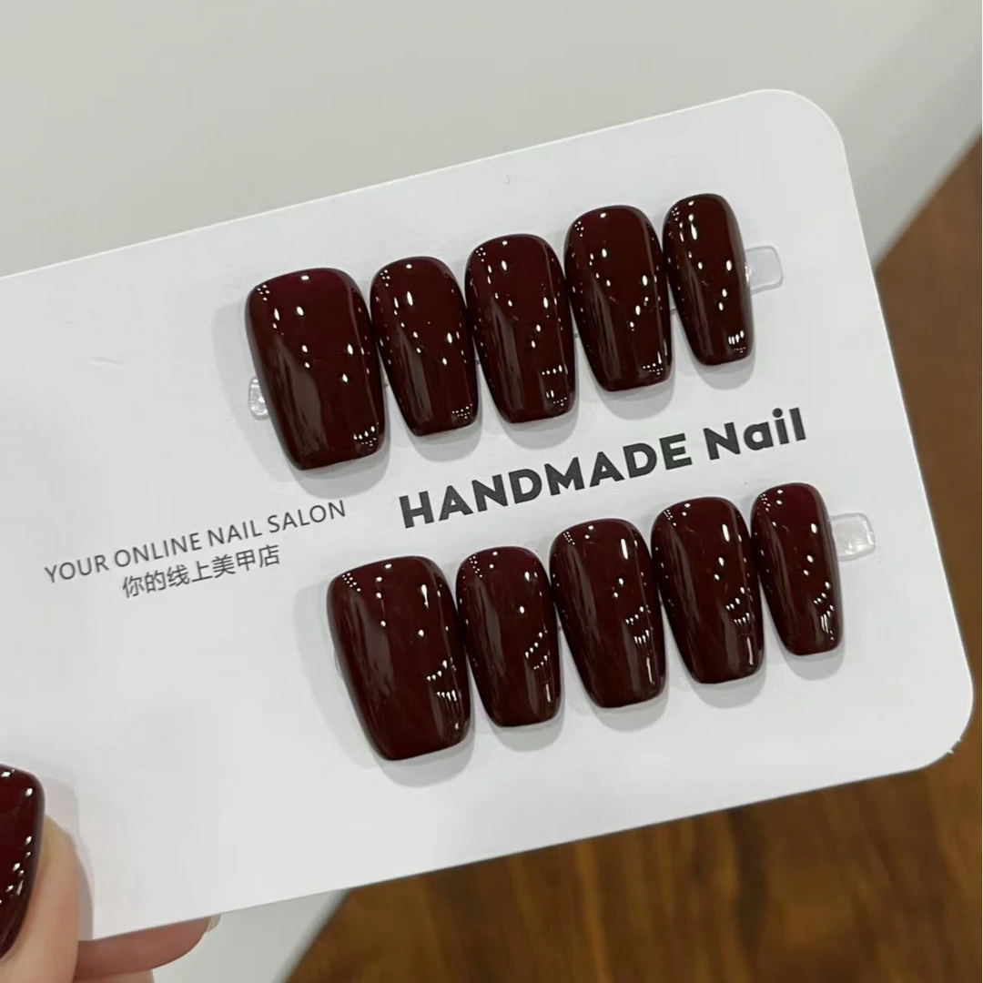 【奶茶】斩男红纯色秋冬显白纯穿戴甲纯手工过年穿戴甲定制美甲甲片