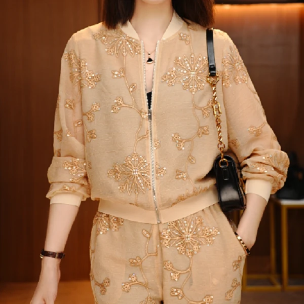 杏棕繁花-新款2025时尚舒适百搭减龄优雅轻奢气质网红运动套装