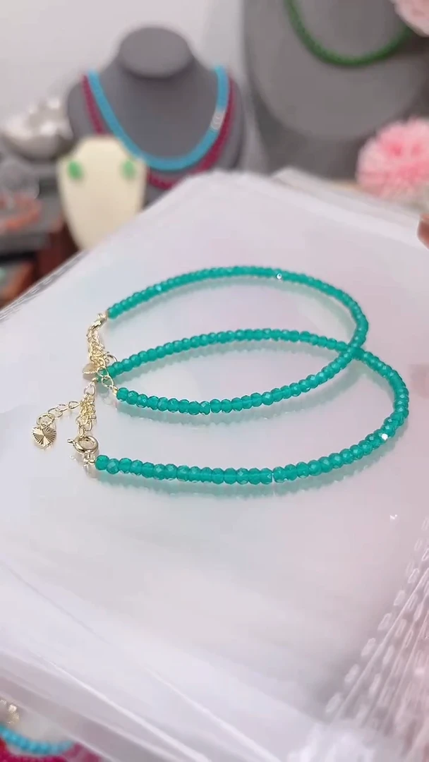 银S925镶嵌手链祖母绿算盘刻49