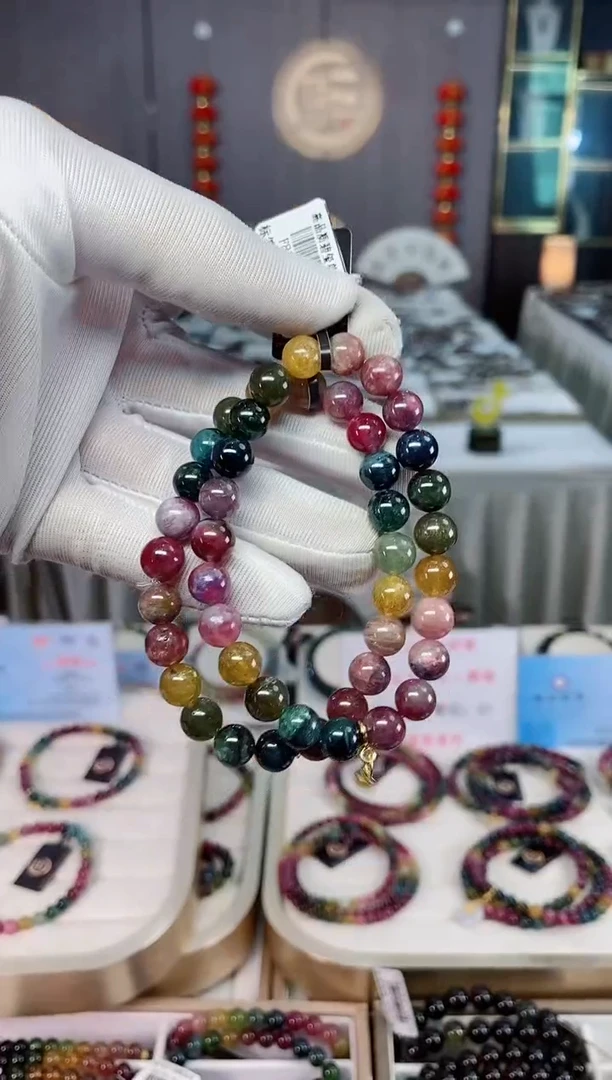 未镶嵌老矿碧玺彩虹单圈手串8mm+碧玺xion多样性发一条