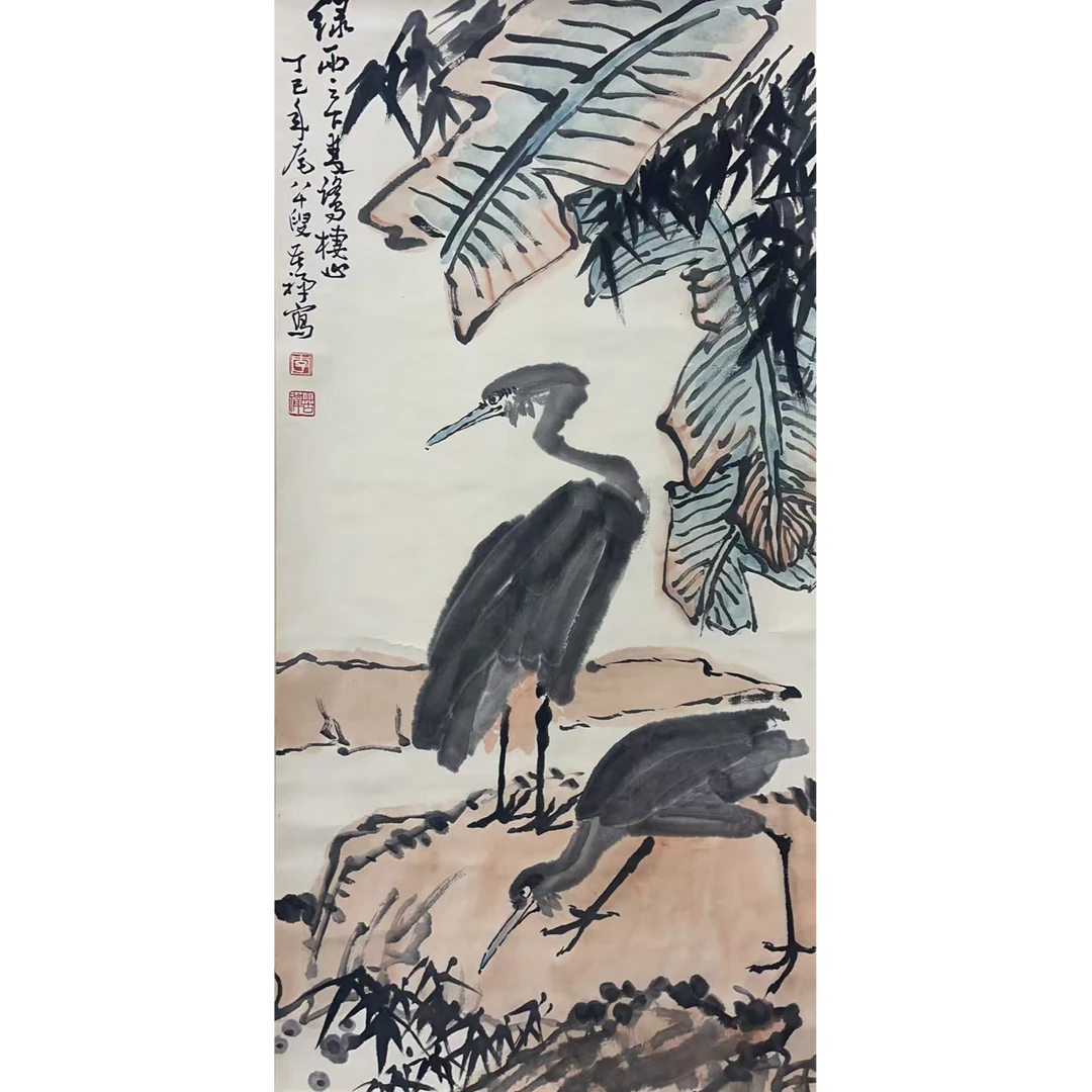 苦禅款 花鸟绘画立轴110*50 4.9平尺