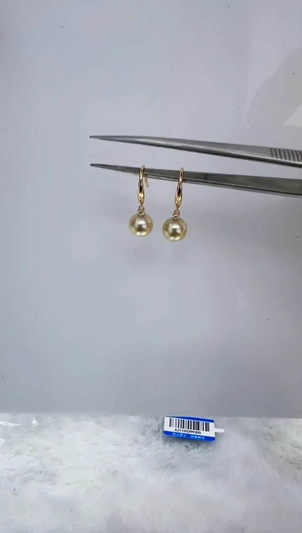 银S925镶嵌海水珍珠DA海水羽皇金耳钩7-8 a211