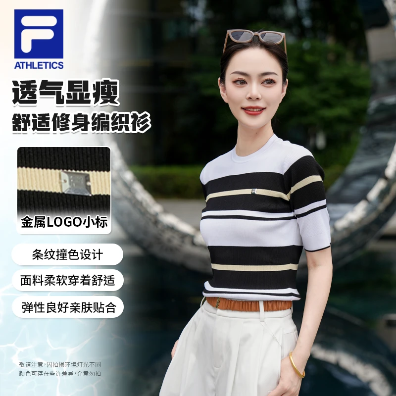 Fila/斐乐女款【高尔夫条纹针织衫】夏季优雅气质短袖A11W535407F