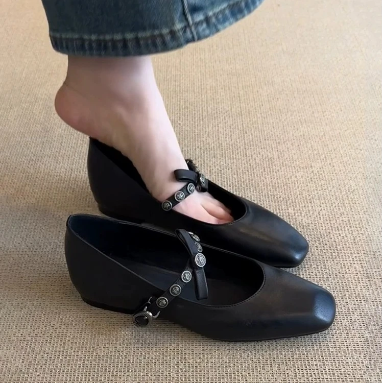 超软小羊皮~绝美法式单鞋女平底晚晚鞋子蝴蝶结浅口复古玛丽珍鞋