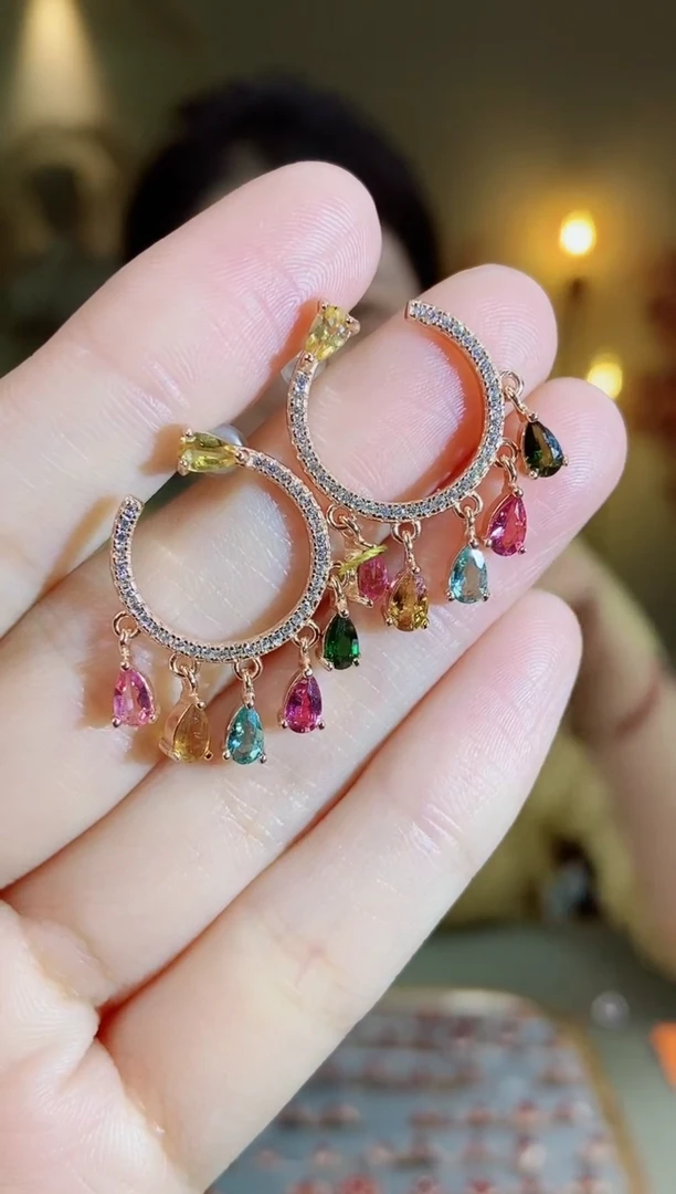 银S925镶嵌耳饰碧玺耳饰