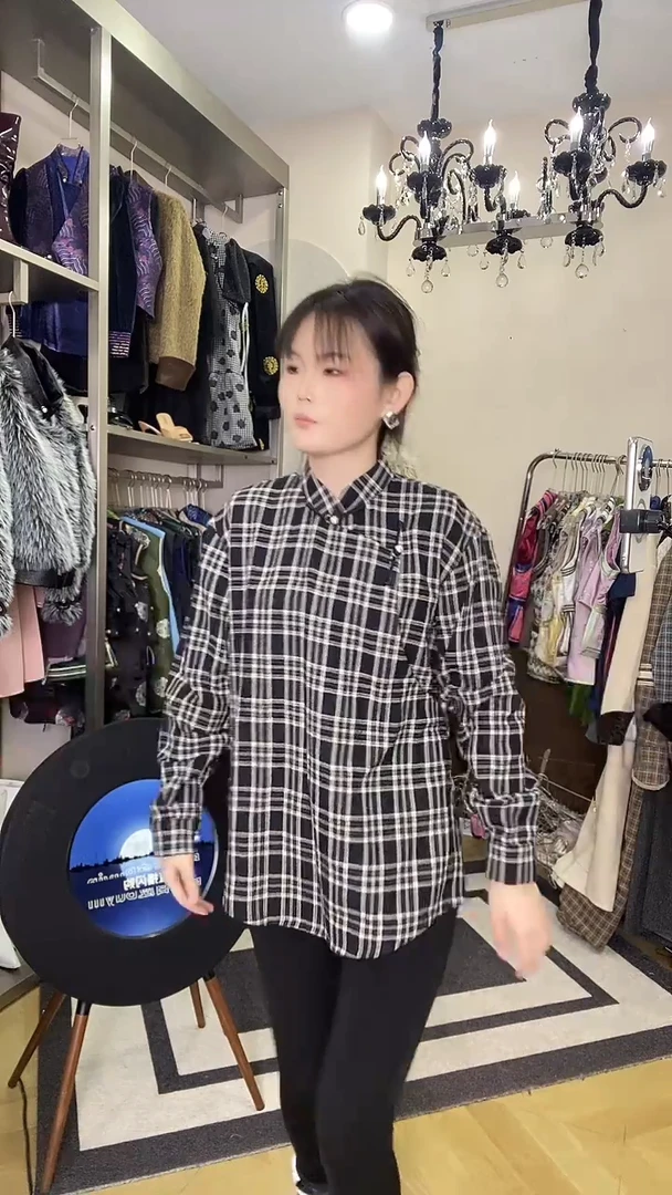 【希贵蒙古袍】047 银扣格子衬衫 140以内