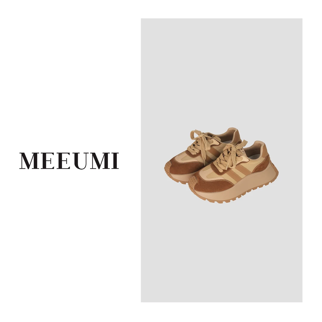 【MEEUMI】时尚百搭休闲鞋厚底复古系带小众低帮女增高鞋AC395CJ