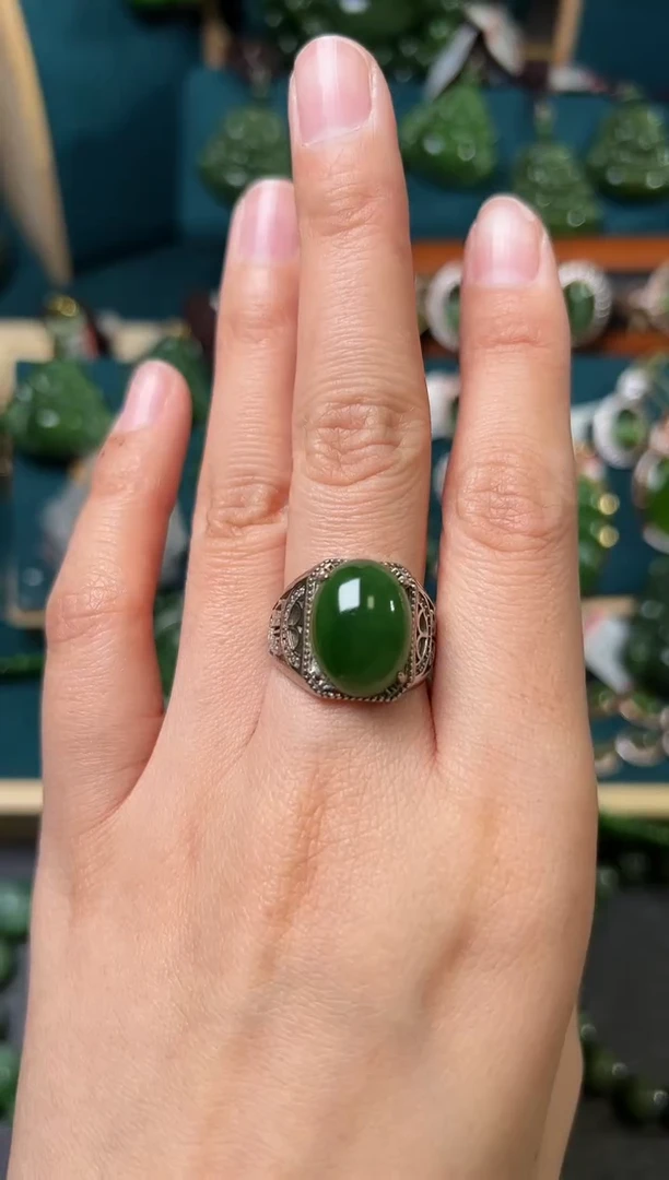 【闪购商品】和田玉（碧玉）戒指银S925镶嵌碧玉