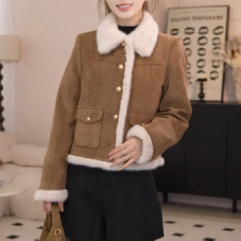 【甜心布蕾】2025冬季新款美拉德短外套女保暖白鸭绒羽绒服