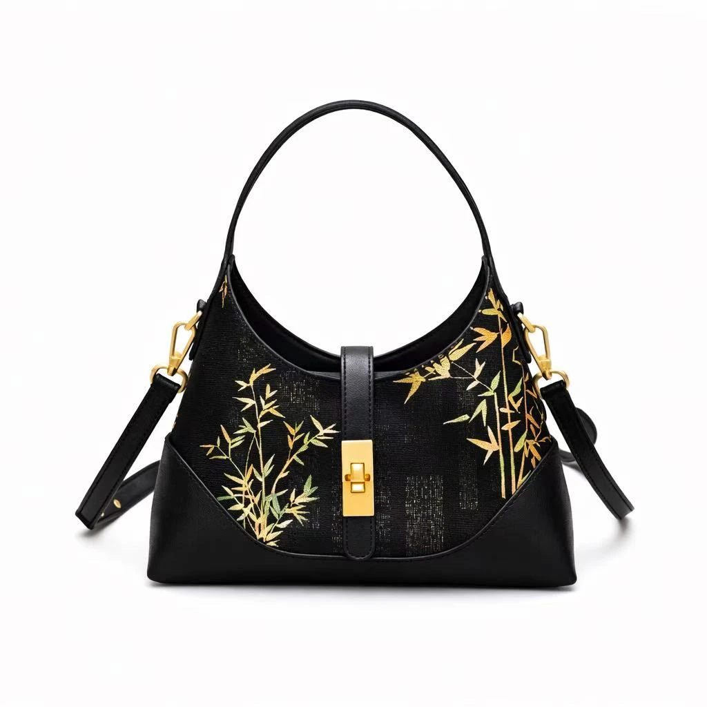 【金竹墨韵】香云纱国风蚕丝单肩斜跨包SJ3184（25*9*30）