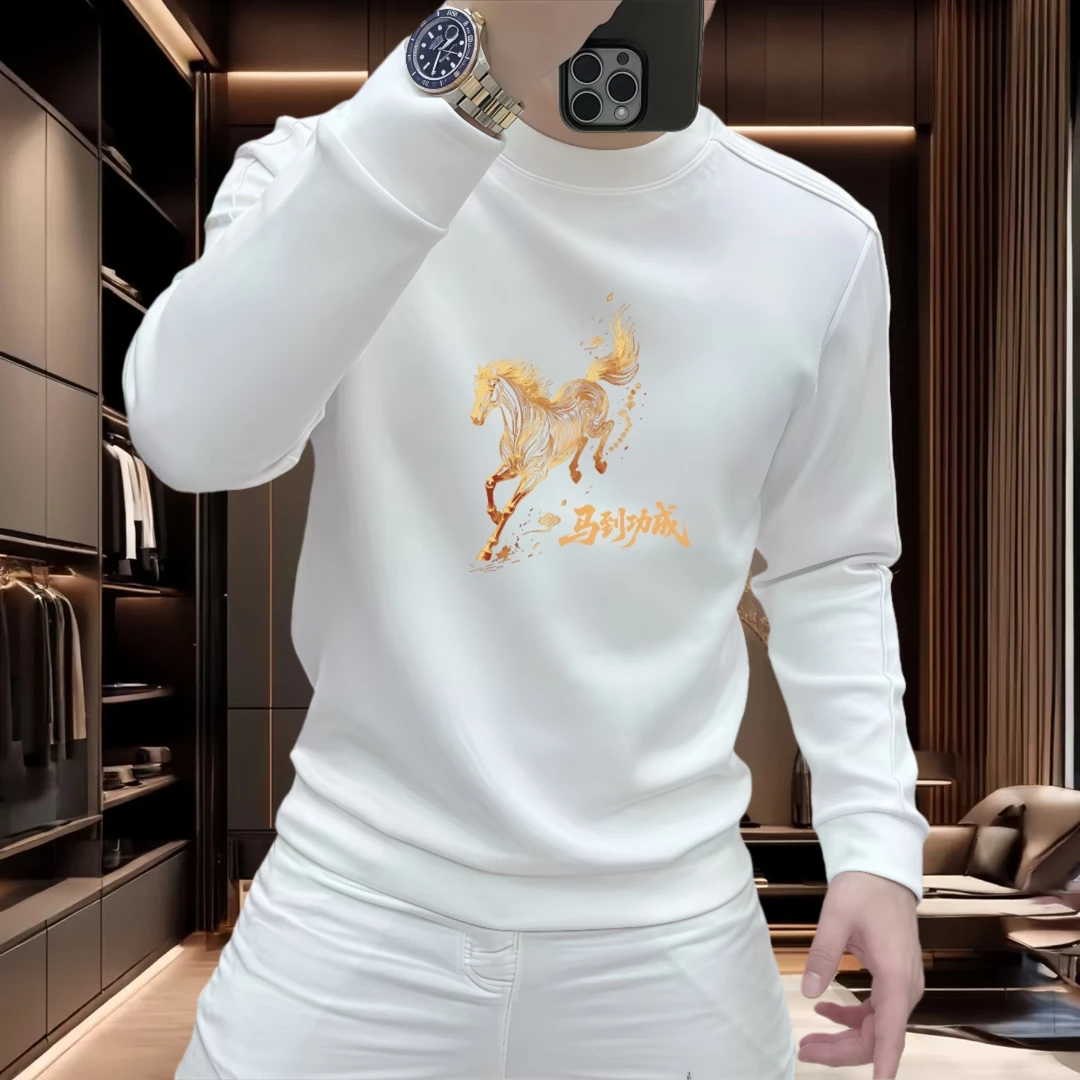 【秋冬专属】优美式重磅圆领卫衣男2026新款t恤男痞帅潮牌上衣加绒