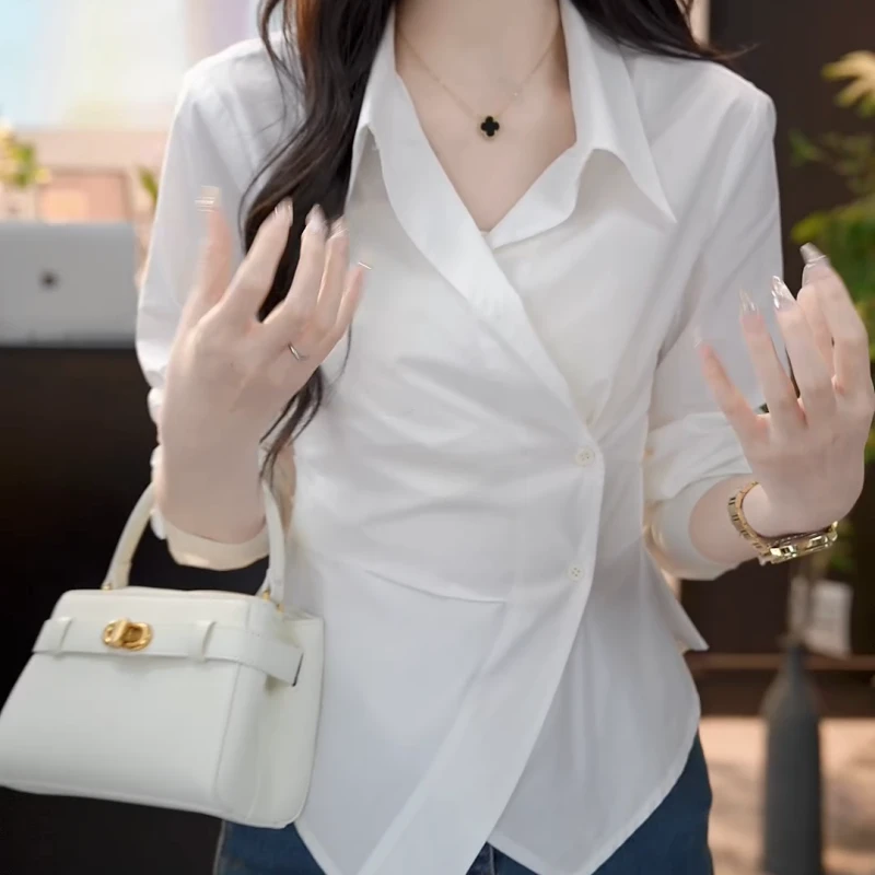 【小栀月】2025春新款法式设计感不规则小众衬衫LK2501572