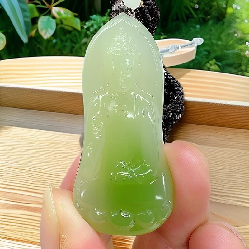 和田玉翠青观音大如来挂件吊坠牌子手工雕刻佛像