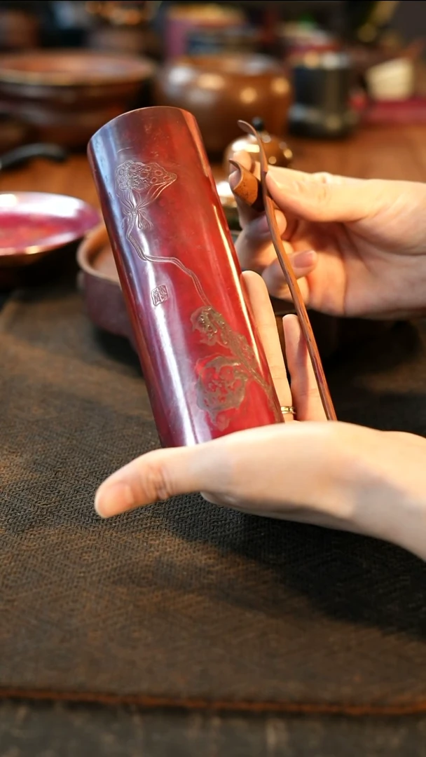 融银茶则三件紫铜