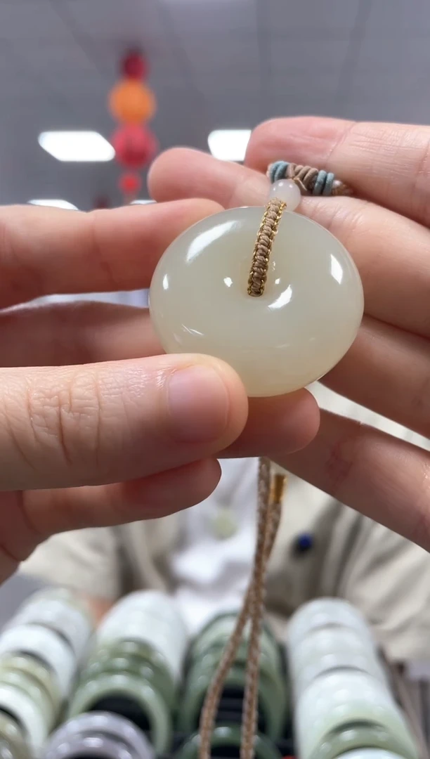 和田玉未镶嵌颈饰冰黄平安扣挂件一件35mm
