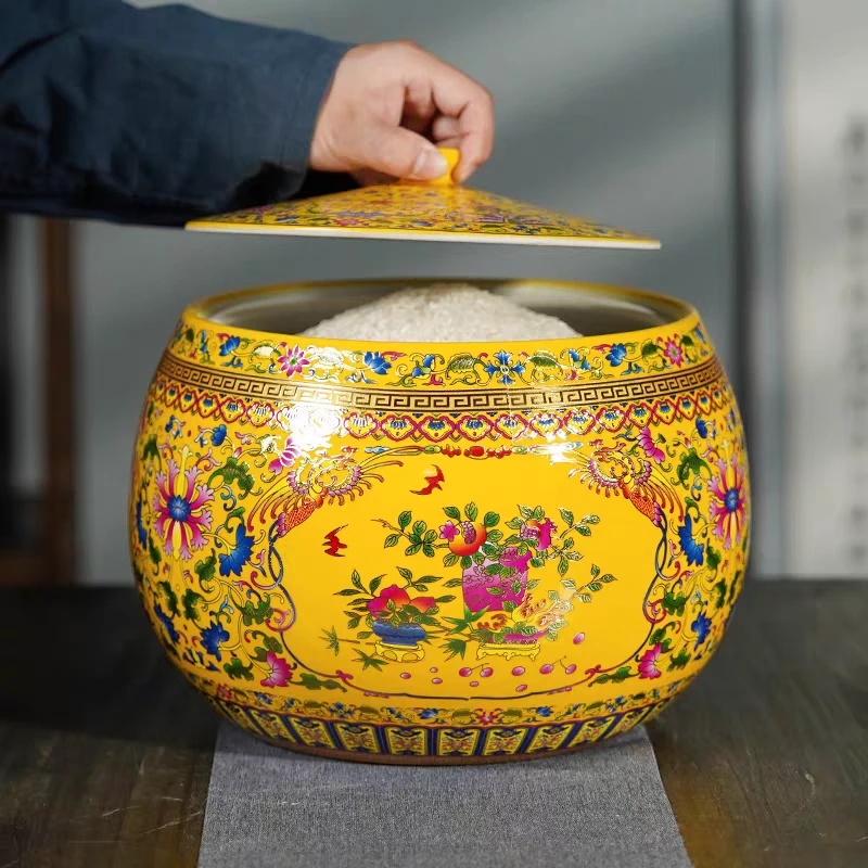景德镇陶瓷聚宝盆红色喜庆家用密封陶瓷米缸油缸面粉桶茶叶储物