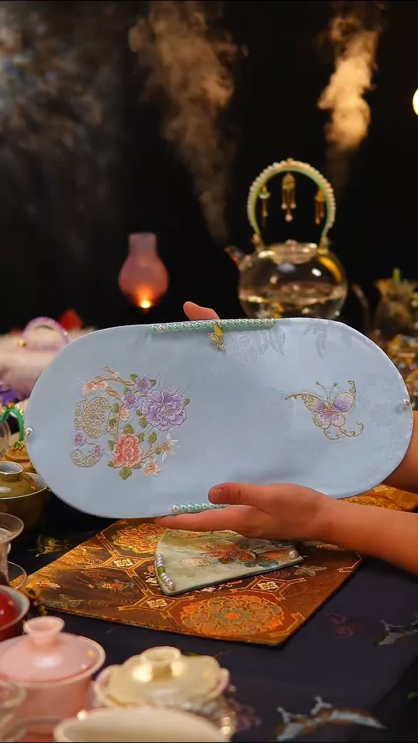 070茶席茶席40x20cm蓝色椭圆