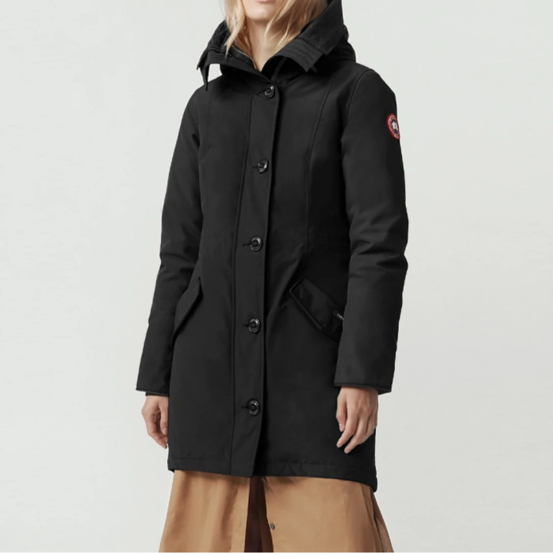 全新未使用 加拿大鹅 女款中长款狼毛领燕尾设计羽绒服黑色149420