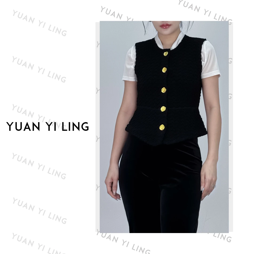 袁艺灵【比弗利山庄】25秋季新款经典设计感时尚金属撞色马甲9083