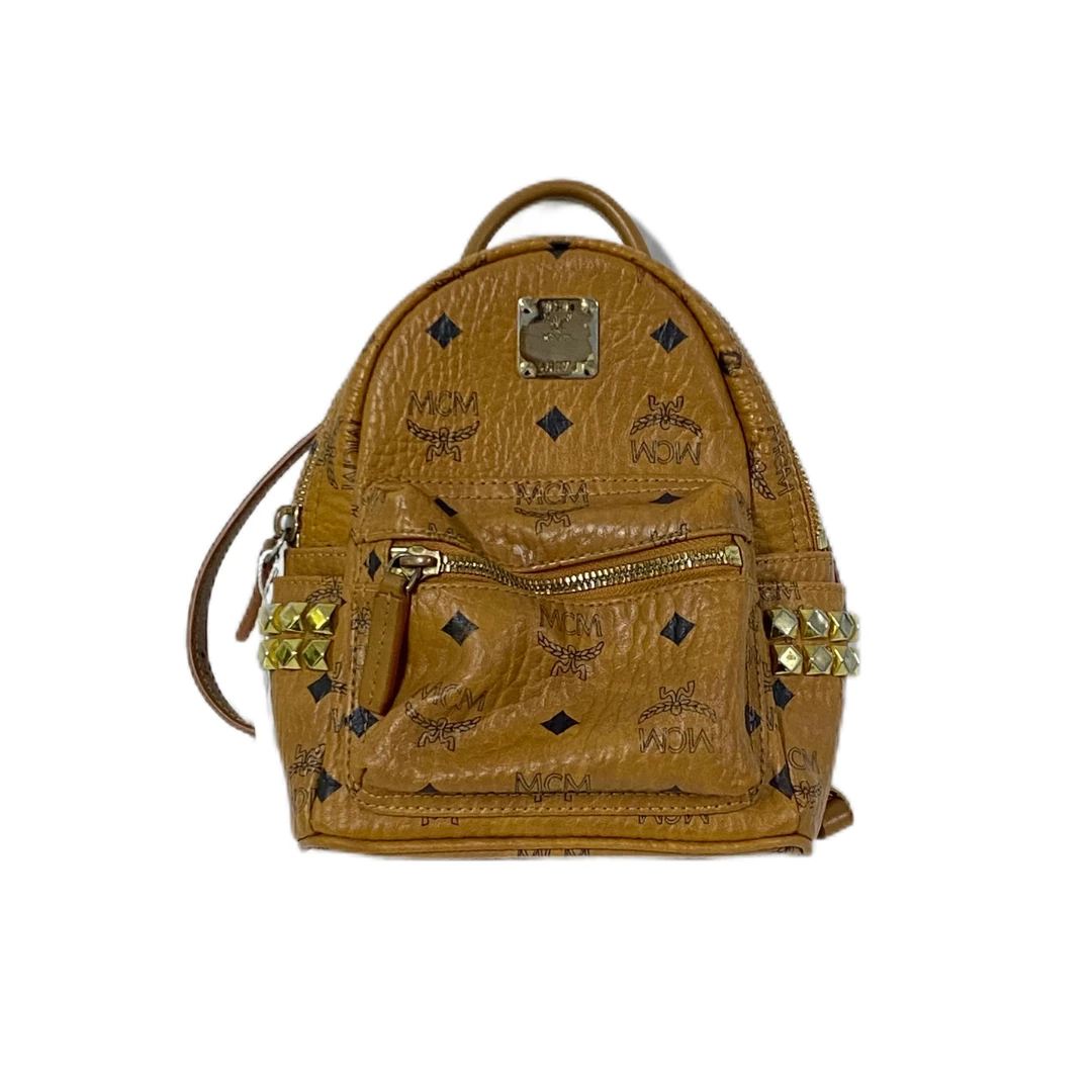 95新 MCM 干邑色全皮mini双肩背包 2504LQ170