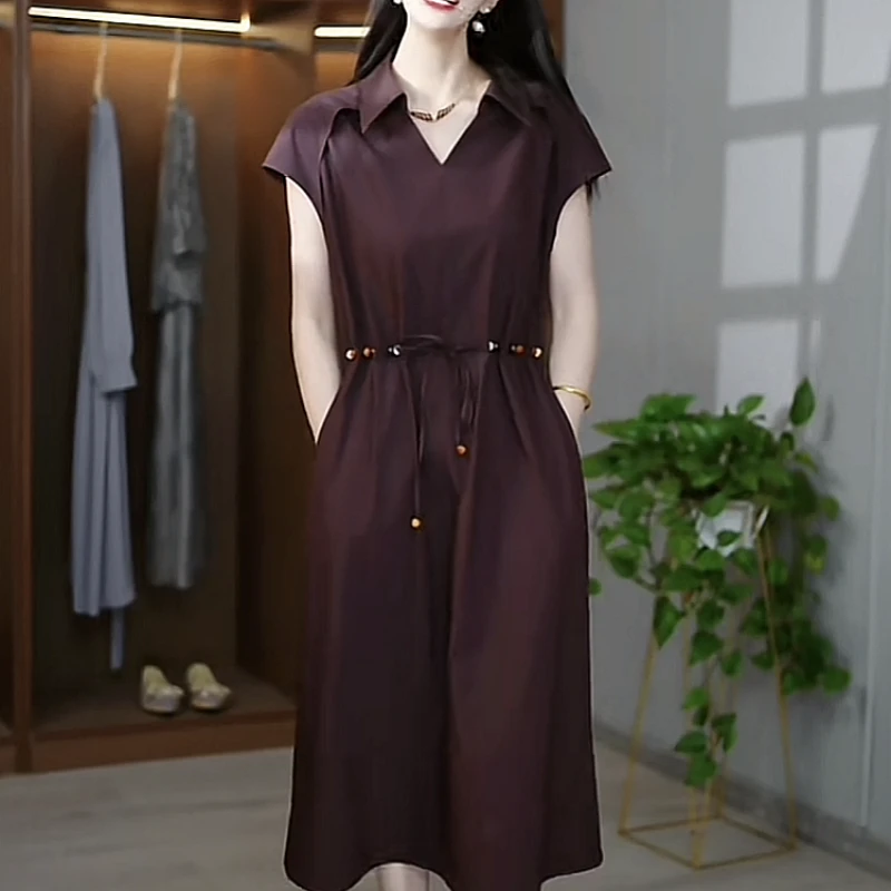 2025夏季新款时尚优雅气质收腰显瘦高货欧版修身显瘦中长款连衣裙