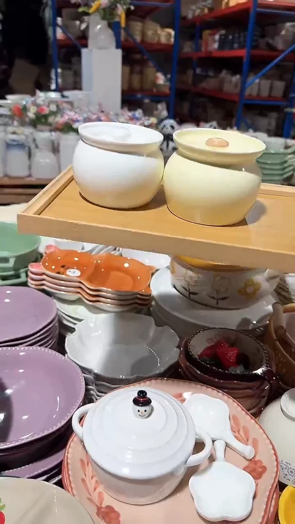 陶瓷2个奶油炖盅不带木托盘微瑕 凑满20元包邮