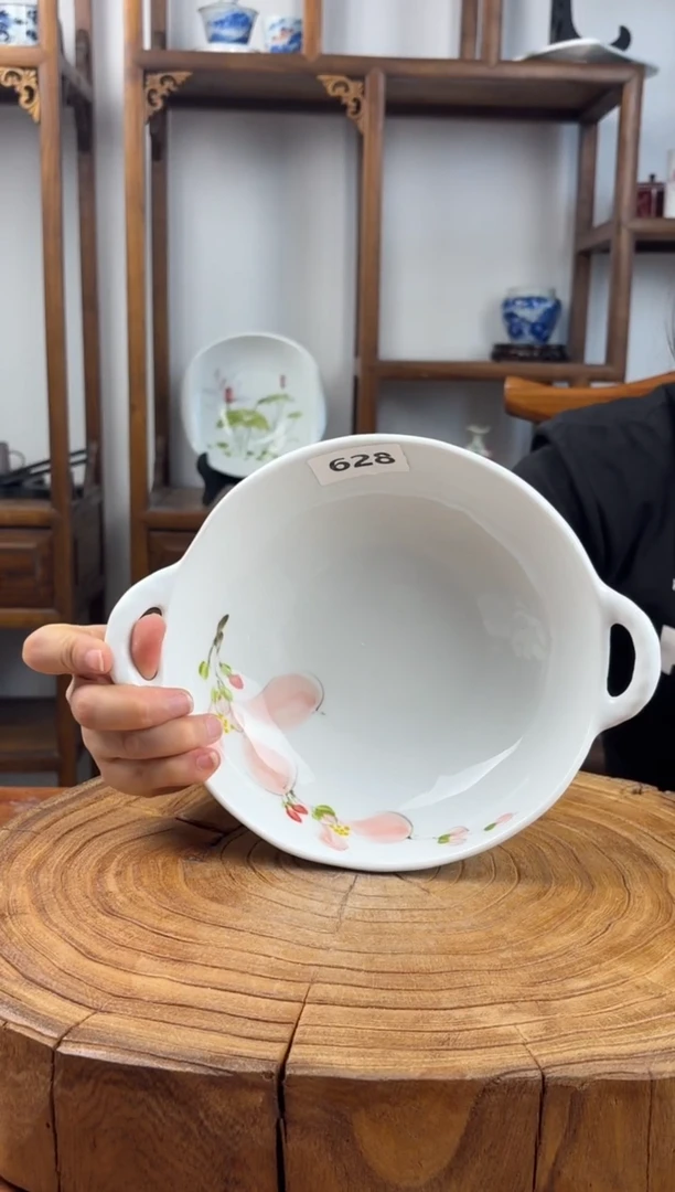 瓷片景德镇高温釉中彩-手捏双耳碗628