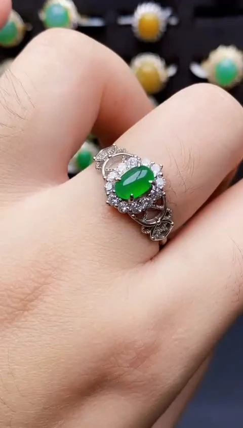 银S925镶嵌戒指翡翠3198