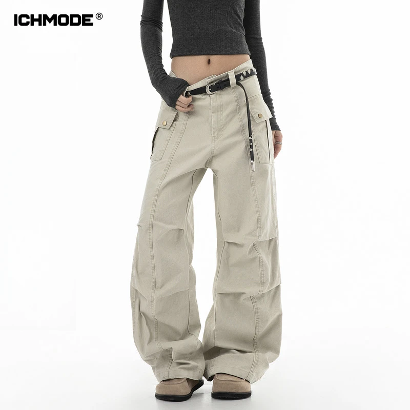 ICH MODE美式阔腿休闲裤女直筒裤工装裤